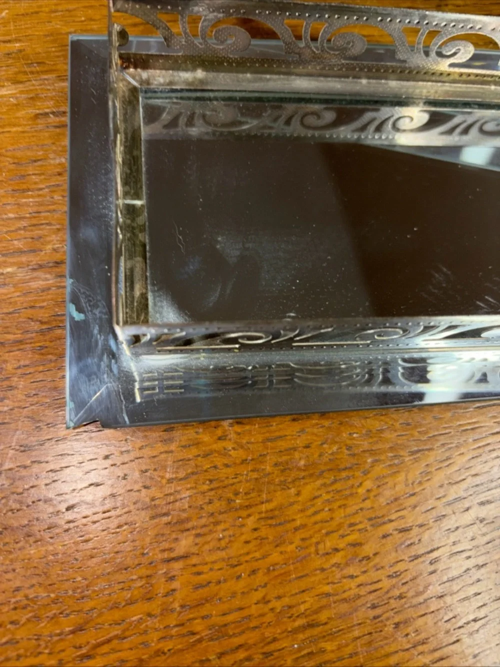 VINTAGE Studio Silversmith Mirrored w/Crystal Rose Handle Beveled Glass Box
